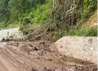गुडिरहेको मोटरसाइकलमाथि एक्कासि पहिरो खस्दा चालक गम्भीर घाइते